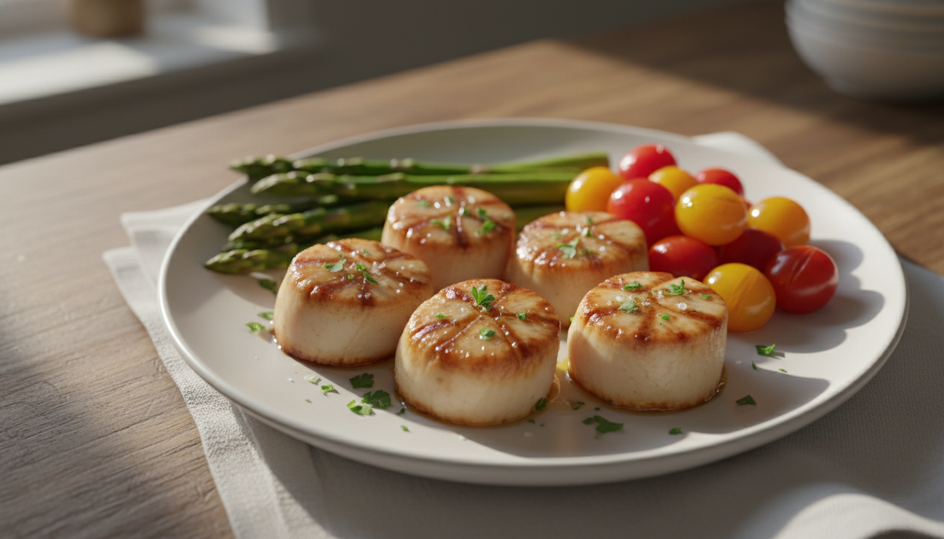 Grilled scallops lightly seasoned and served with the sides of your choice.
