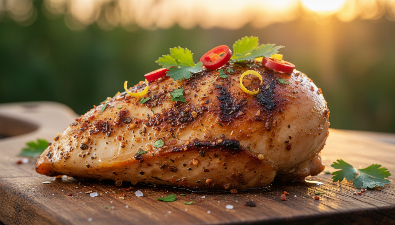Juicy chicken grilled to perfection with Fujioka seasoning.